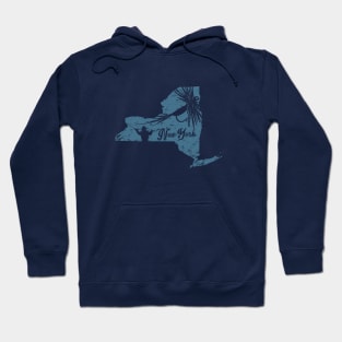 New York Vintage Distressed Fly Fishing State Map Hoodie